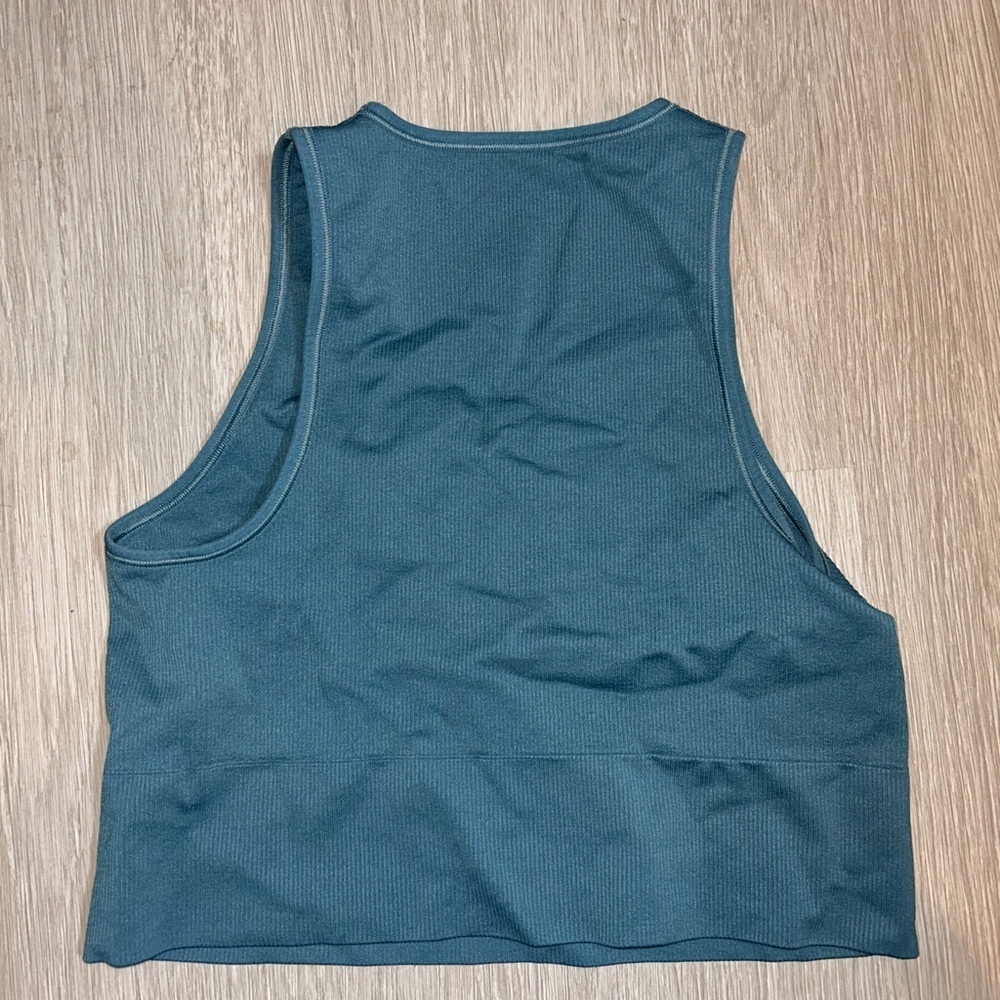 Athleta fitted ribbed crop vneck teal/ blue athletic tank top/ bra, Size large - Picture 3 of 3